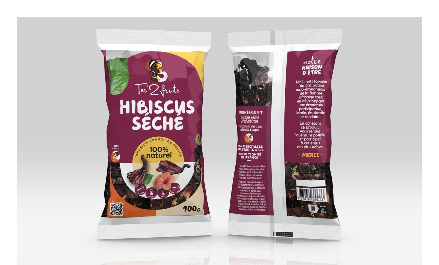Fleurs d’hibiscus séchées 100% naturelles – Infusion, tisane ou cuisine – Sachet 100g - FRUITS SAJE